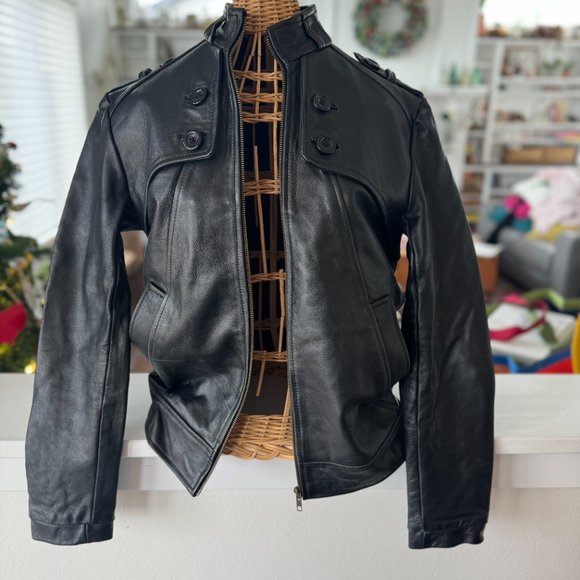 Vintage black leather motorcycle jacket size small - Picture 2 of 8